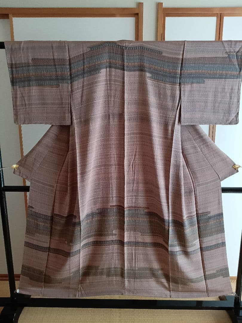 縮緬　小紋柄訪問着　手刺繍添え