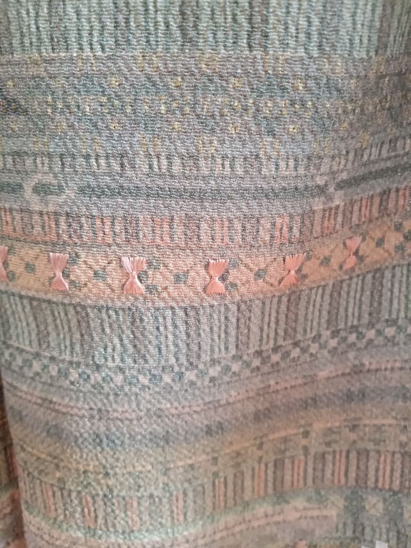 縮緬　小紋柄訪問着　手刺繍添え