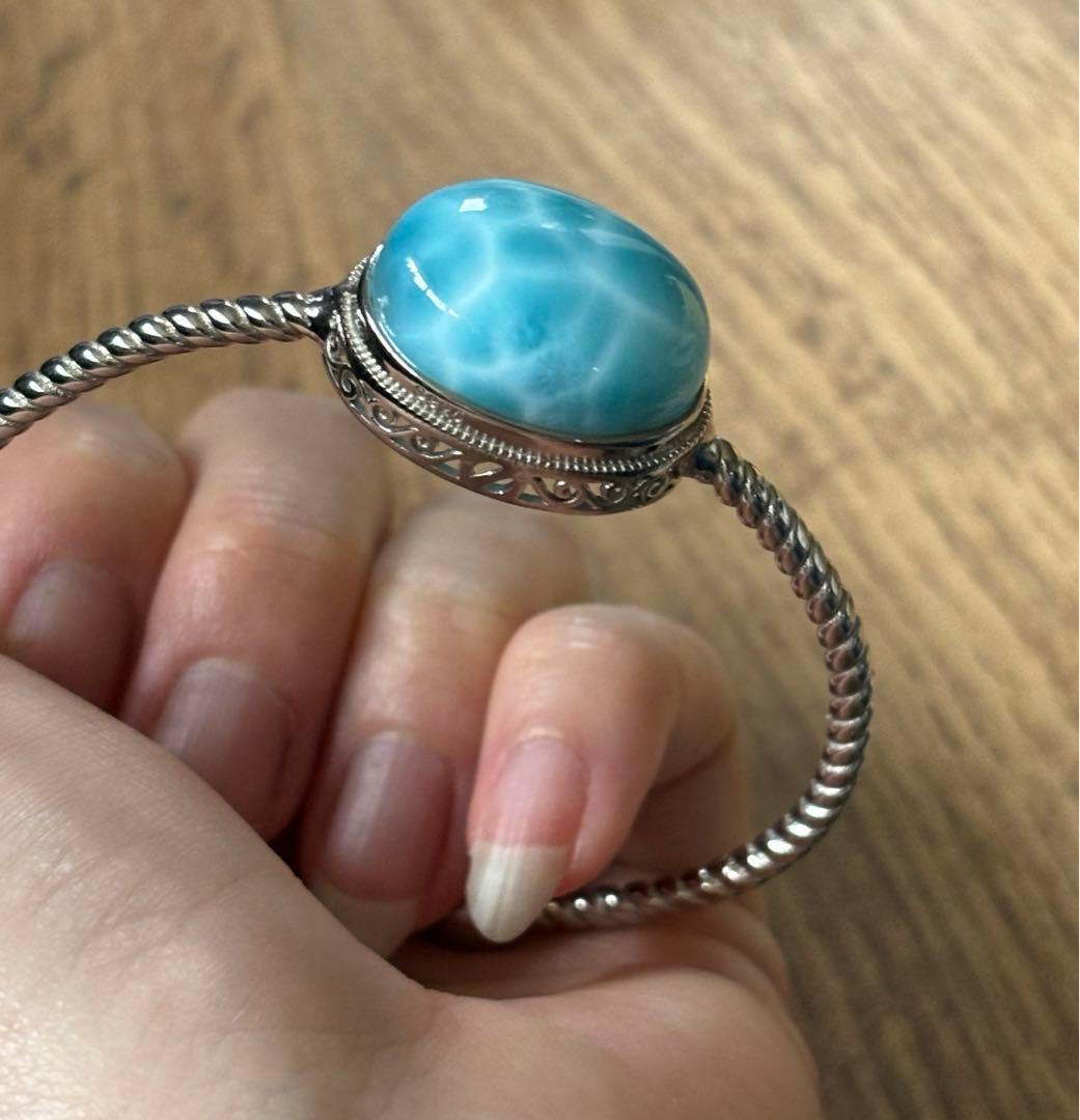 お買得 高品質　ラリマー　バングル　silver925 フリーサイズ