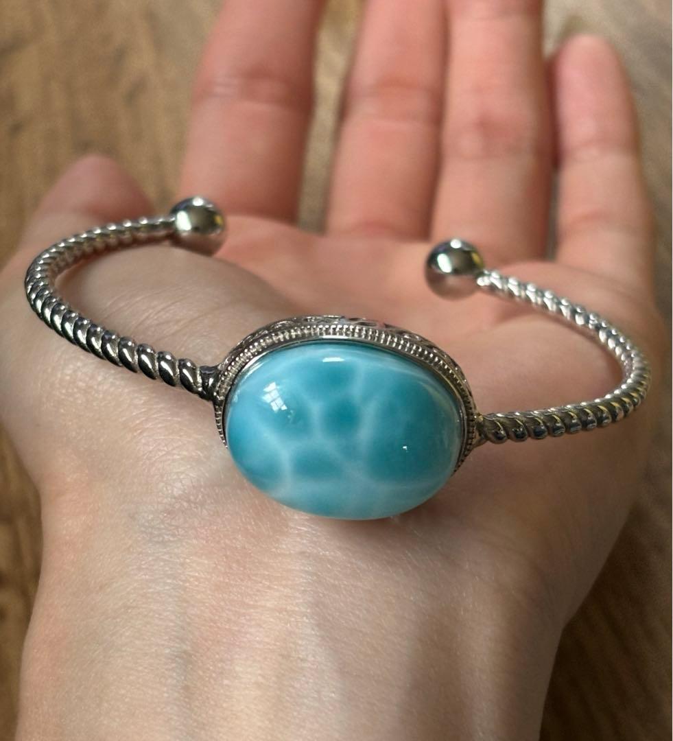 お買得 高品質　ラリマー　バングル　silver925 フリーサイズ