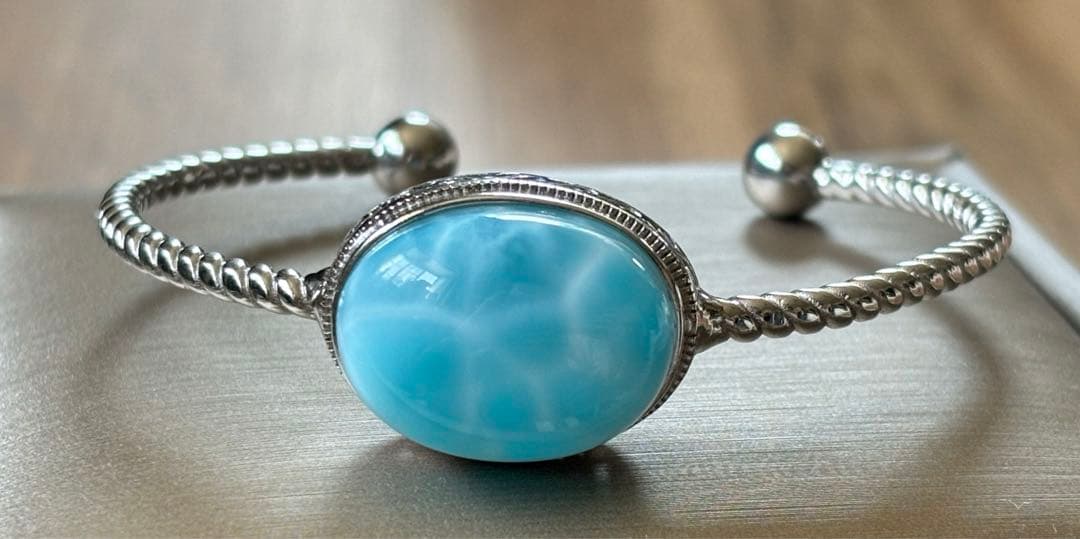 お買得 高品質　ラリマー　バングル　silver925 フリーサイズ