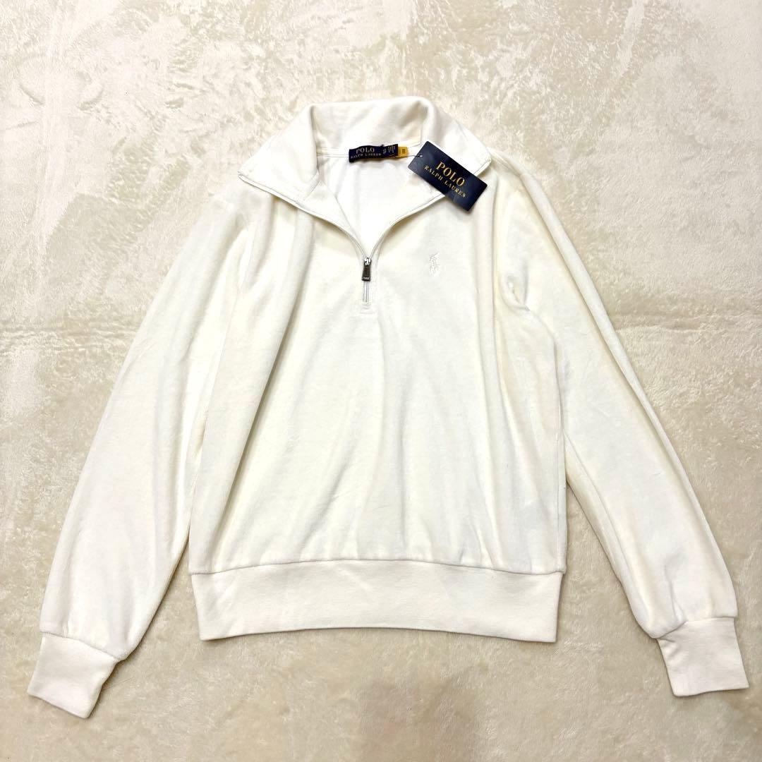 新品タグ付✳︎ポロラルフローレン現行タグ大人気ベロアハーフジップホワイト正規品