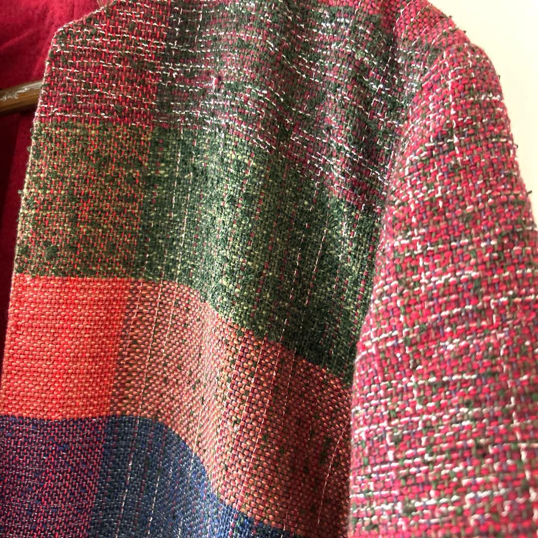 一点物　ハンドメイド　リバーシブル　久留米絣　手織り　ノーカラージャケット