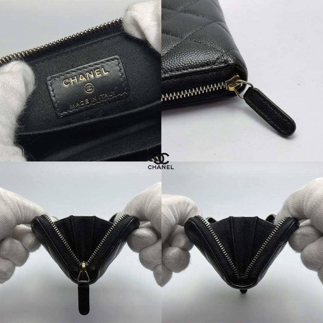 正規品 シャネル マトラッセ ゴールド金具 ジップ パース ケース