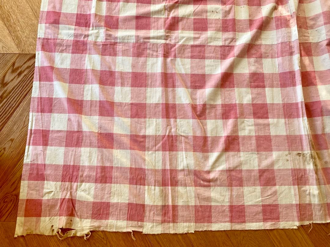 フランスアンティーク 19世紀のカーテン ギンガムチェック 希少な古裂です