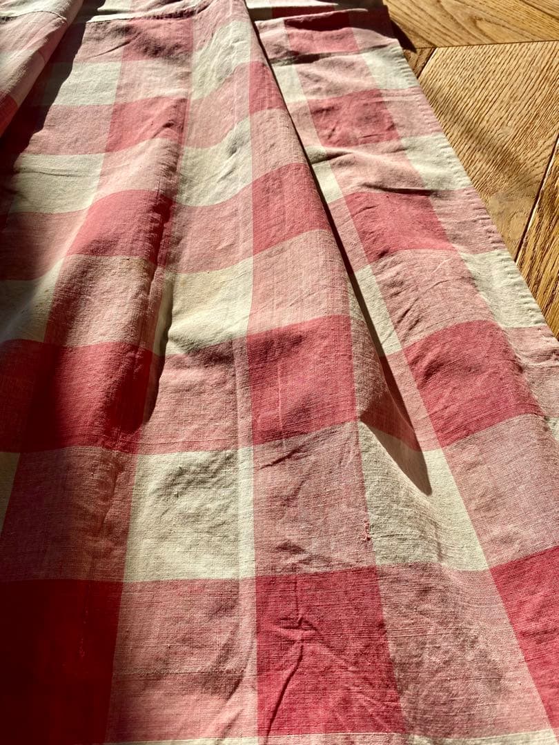 フランスアンティーク 19世紀のカーテン ギンガムチェック 希少な古裂です