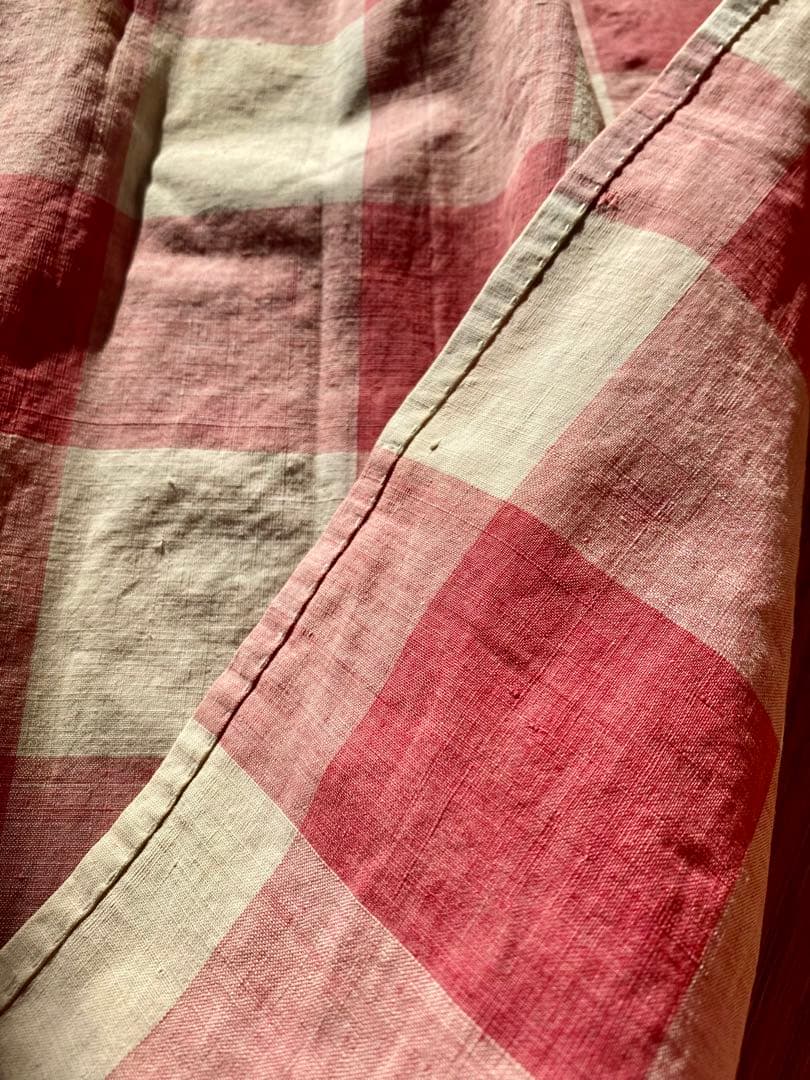 フランスアンティーク 19世紀のカーテン ギンガムチェック 希少な古裂です