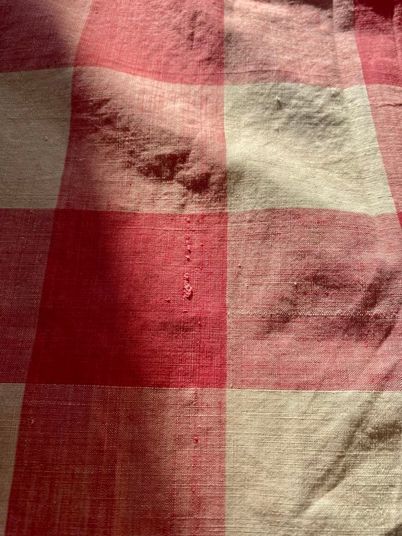 フランスアンティーク 19世紀のカーテン ギンガムチェック 希少な古裂です