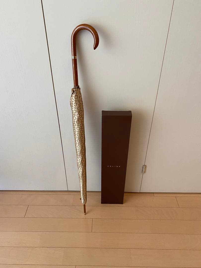A*a様 Celine セリーヌ マカダム柄 ベージュ長傘 木製ハンドル 専用ケ