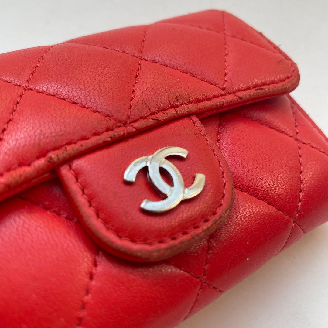 CHANEL マトラッセ ケース レッド ラムスキン フランス製 財布