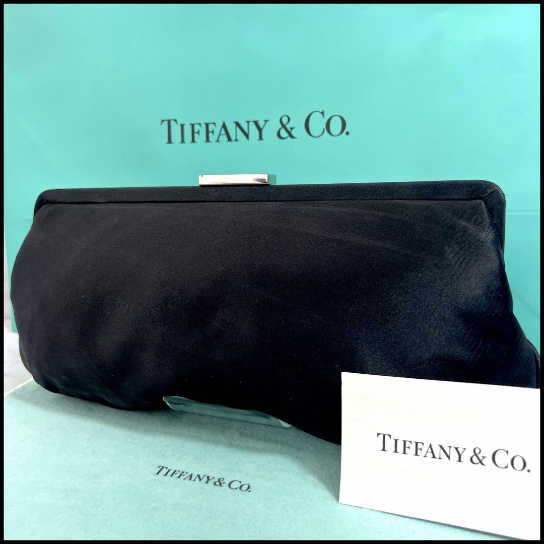 希少 ティファニー パーティーバッグ クラッチバッグ ブラックティファニーブルー