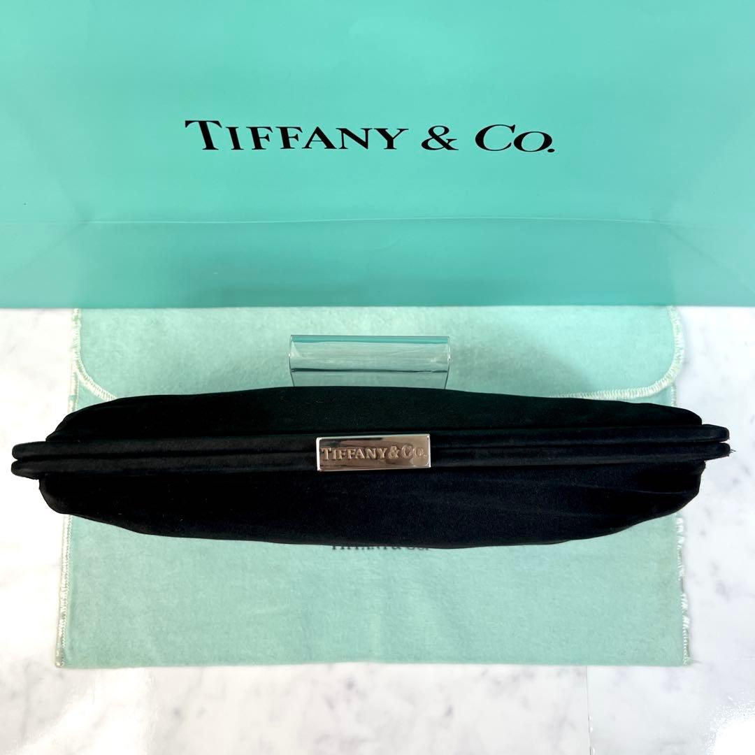 希少 ティファニー パーティーバッグ クラッチバッグ ブラックティファニーブルー