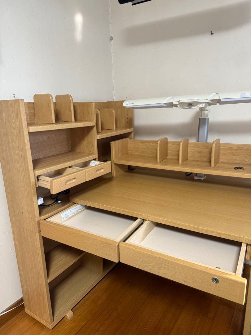 KOIZUMI 学習机ナチュラル L字型デスク 引き出し付き