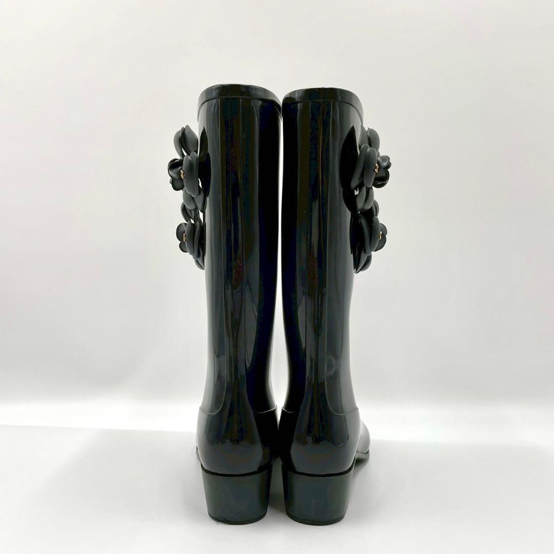 CHANEL シャネル ロングブーツ レインブーツ ブラック 黒 カメリア
