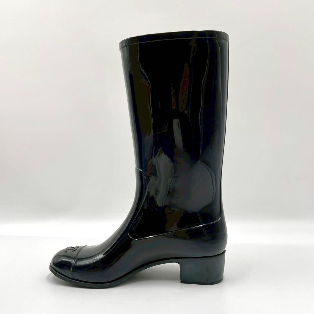 CHANEL シャネル ロングブーツ レインブーツ ブラック 黒 カメリア