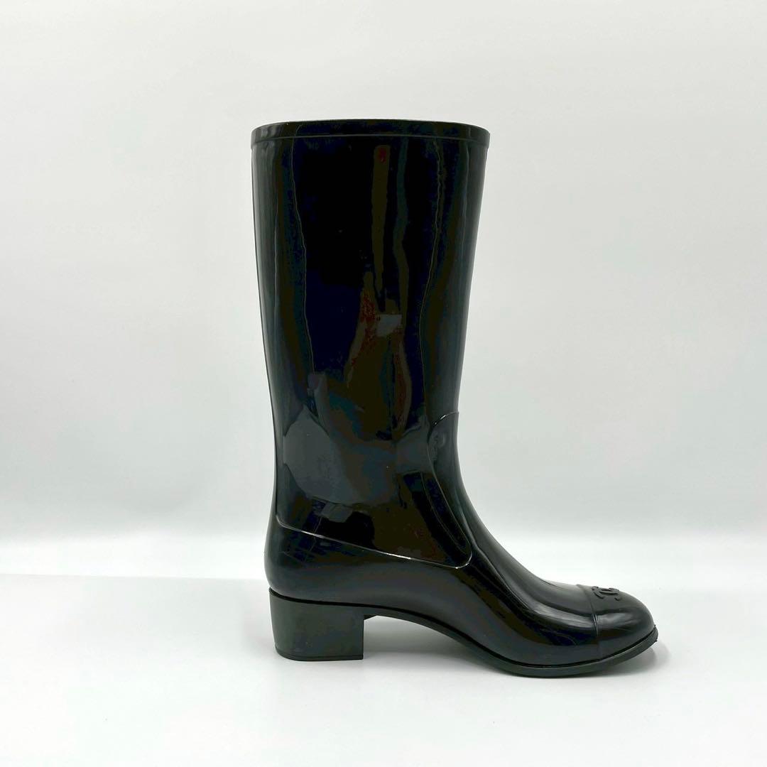 CHANEL シャネル ロングブーツ レインブーツ ブラック 黒 カメリア