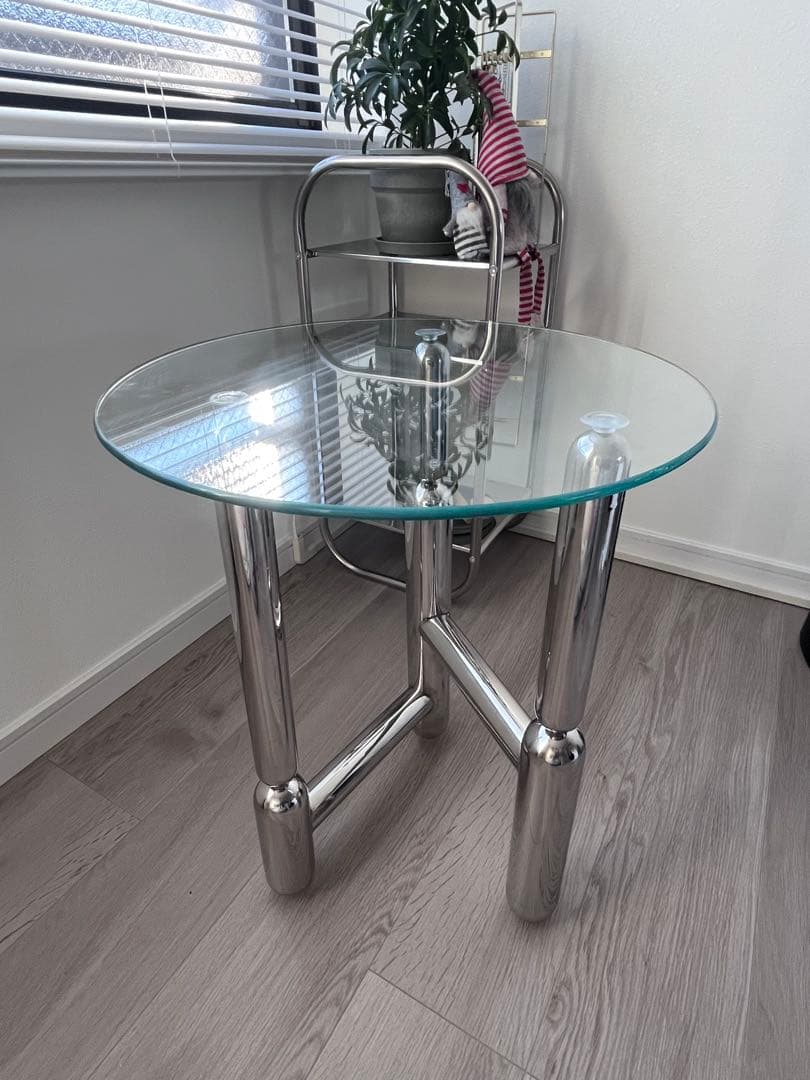 【ART OF BLACK】ステンレスラウンドガラスサイドテーブル