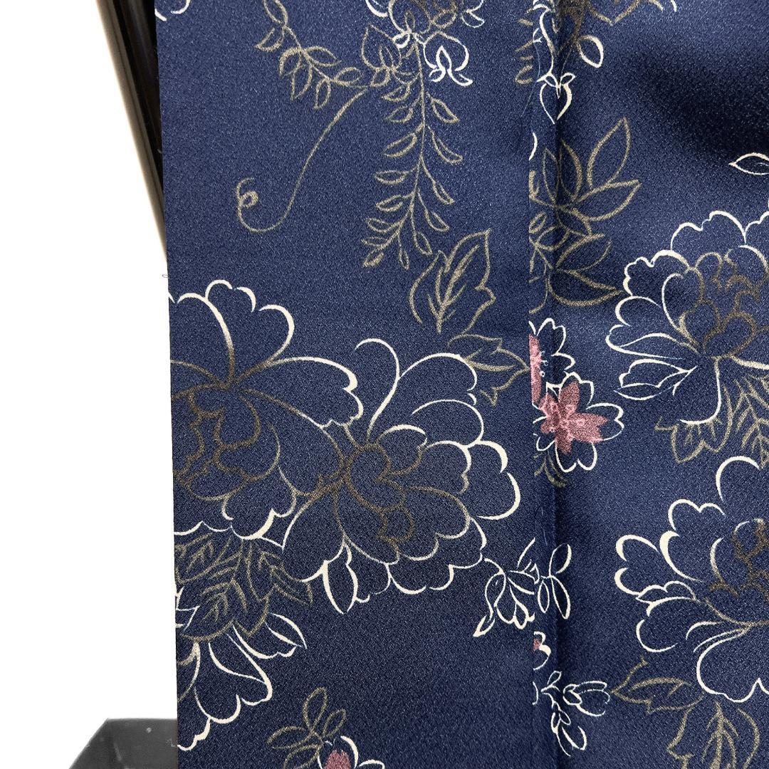 小紋　洗える着物　牡丹　桜　藤　橘　ネイビー　着物　122b d ms
