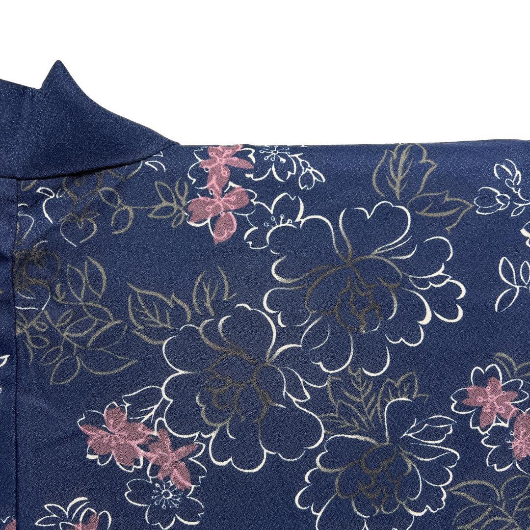 小紋　洗える着物　牡丹　桜　藤　橘　ネイビー　着物　122b d ms