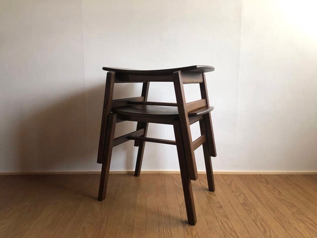 オーク無垢材 スタッキングスツール 2脚セット 曲げ木 民藝 クラフト家具