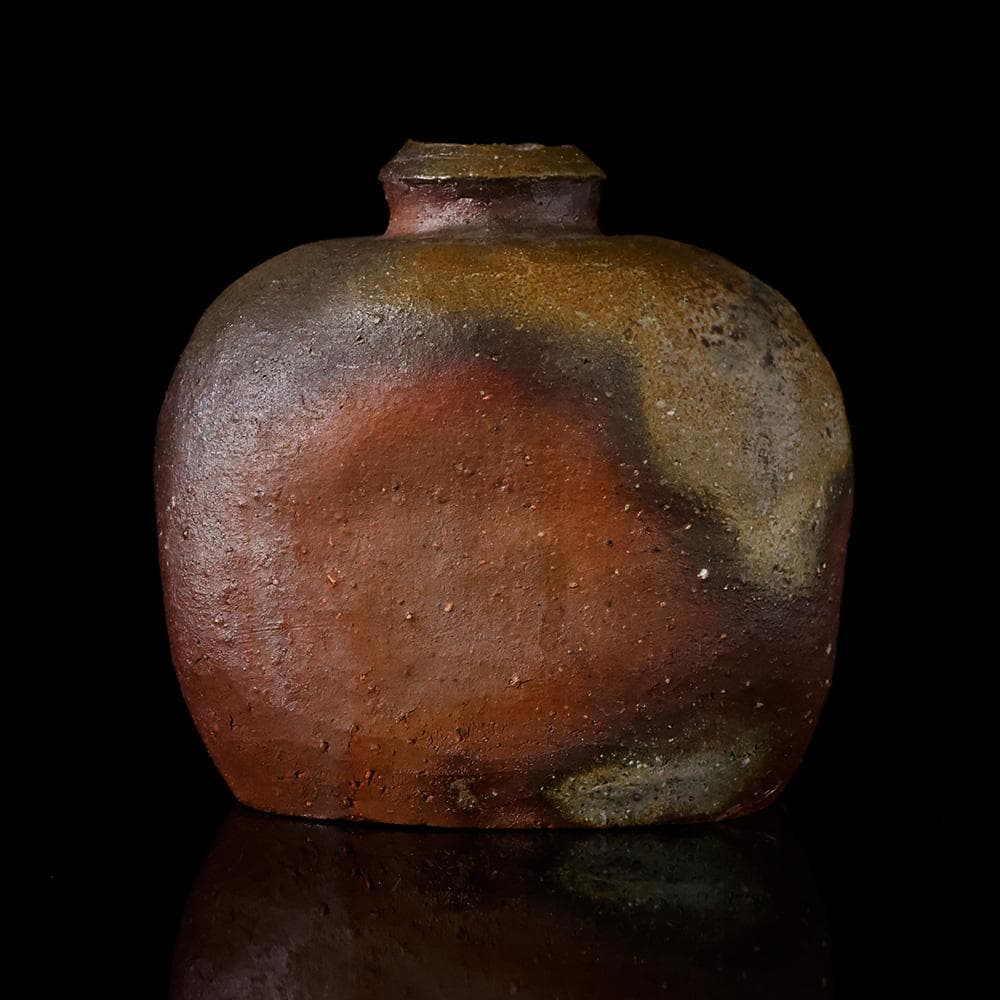 T　備前焼人間国宝　伊勢崎 淳 作　花瓶　陶器　陶芸品　銘有