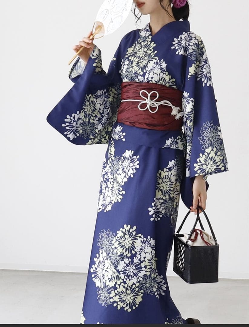 ★新品未使用★浴衣　セパレート　ネイビー　花柄