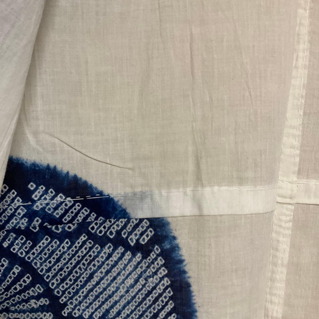 【ビンテージ　美品】絞り柄　浴衣　白地に扇