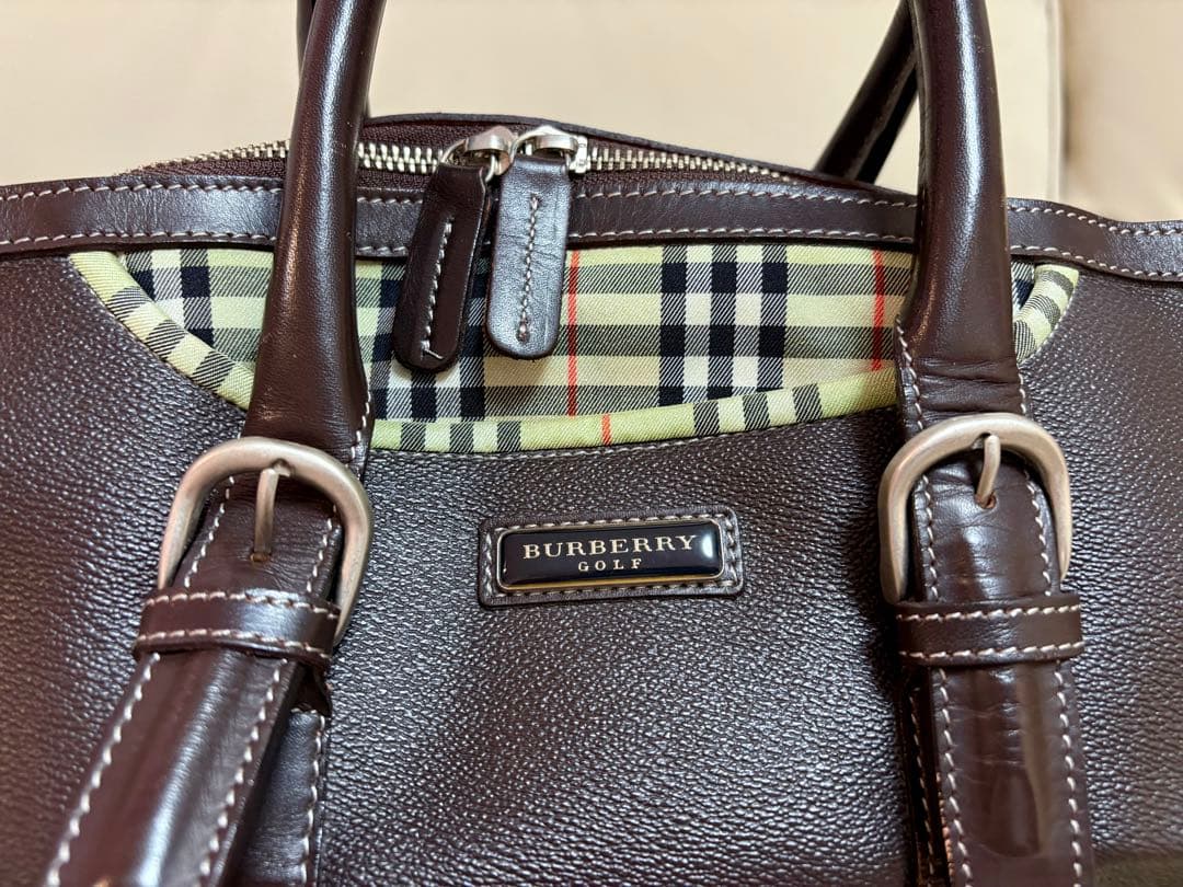 み*ん様 BURBERRY GOLFノバチェック レザー ボストンバッグ 旅行