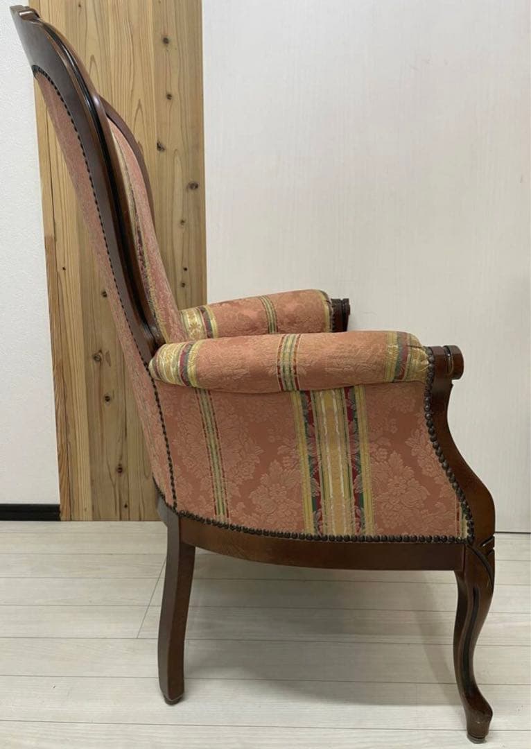 ロココ様式　木製花柄アームチェア　一人掛けソファー　猫脚　シングルソファ　姫家具