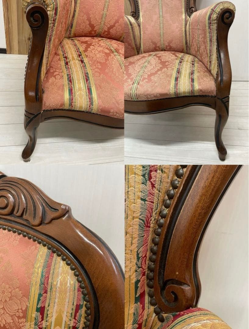 ロココ様式　木製花柄アームチェア　一人掛けソファー　猫脚　シングルソファ　姫家具