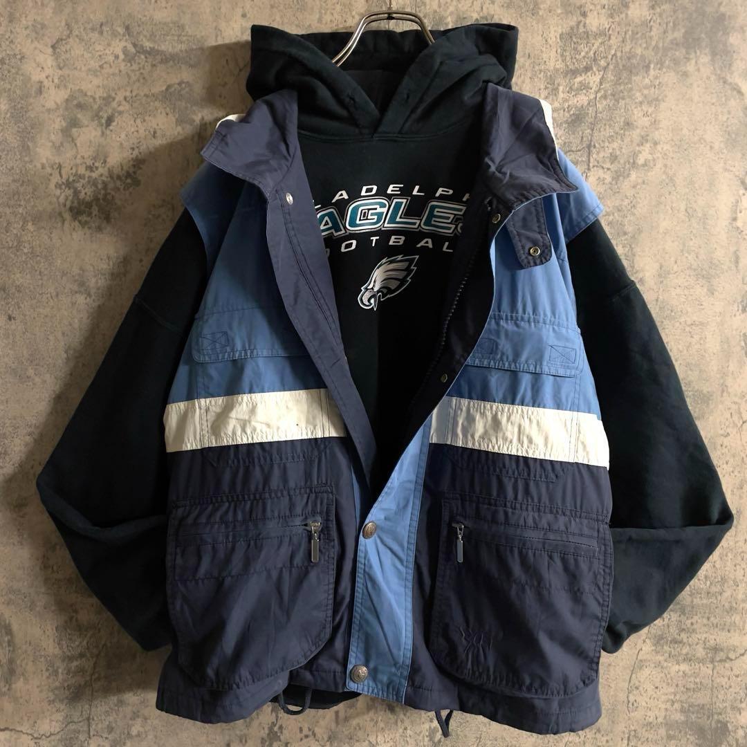 NFL EAGLES 3段ロゴプリントパーカー ×ヴィンテージ バイカラーベスト