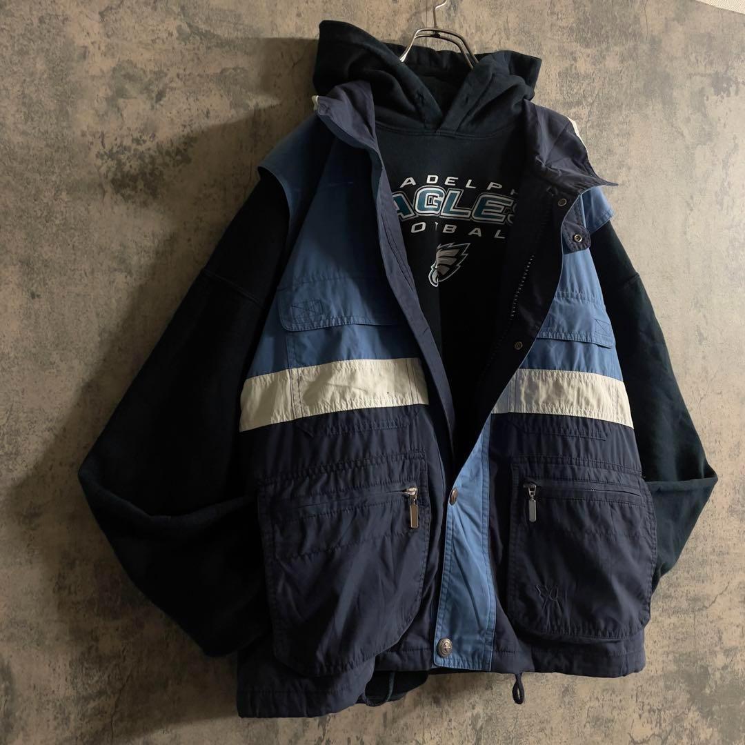 NFL EAGLES 3段ロゴプリントパーカー ×ヴィンテージ バイカラーベスト