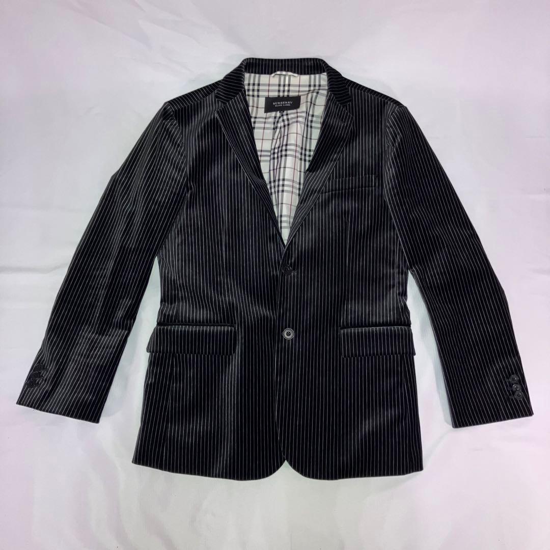 バーバリーブラックレーベル　ベロアジャケット　ブラック／グレー・ストライプ　M