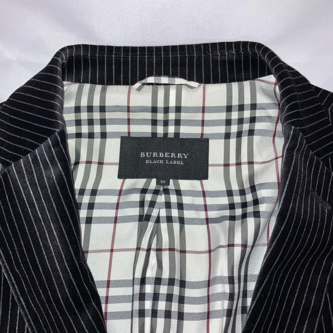 バーバリーブラックレーベル　ベロアジャケット　ブラック／グレー・ストライプ　M