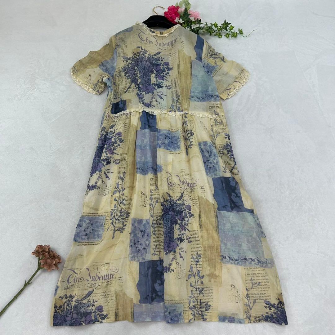 R125 美品 XL 46 ロッサ 透け感 絵柄 ロングワンピ レディース