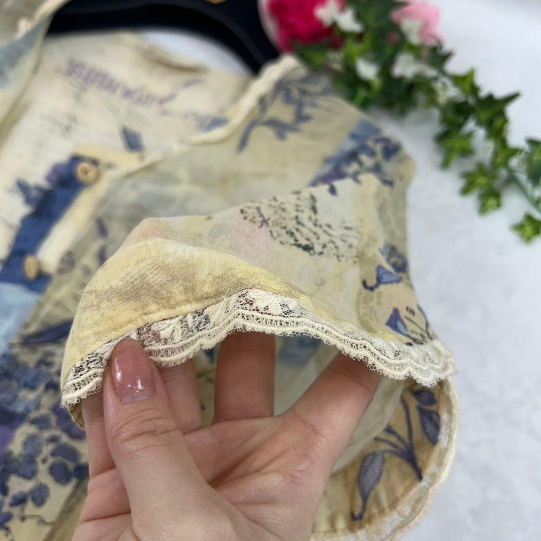 R125 美品 XL 46 ロッサ 透け感 絵柄 ロングワンピ レディース