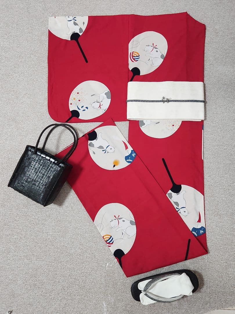 ★猫★猫の団扇柄の浴衣 レディース 身丈 167cm