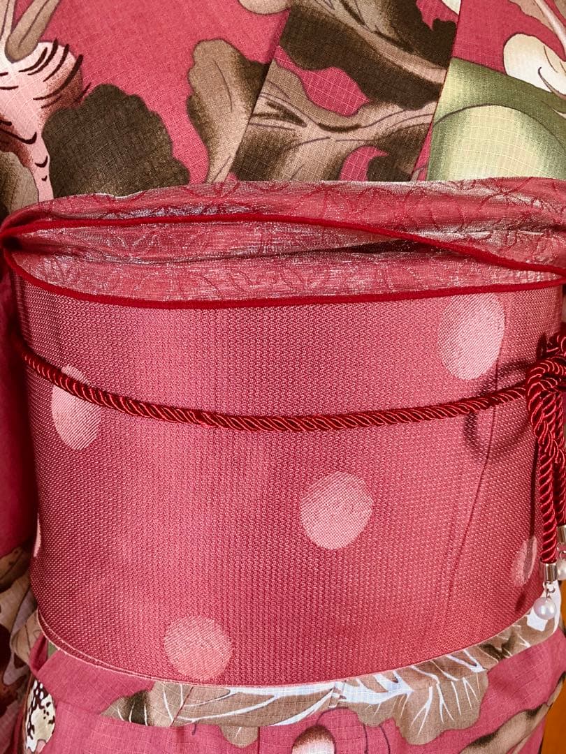 京都きもの町　浅蘇芳色野菜の浴衣と源氏物語のリバーシブル半幅帯と兵児帯と帯締め