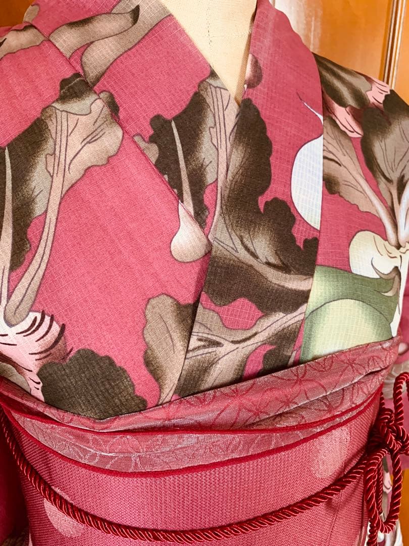 京都きもの町　浅蘇芳色野菜の浴衣と源氏物語のリバーシブル半幅帯と兵児帯と帯締め