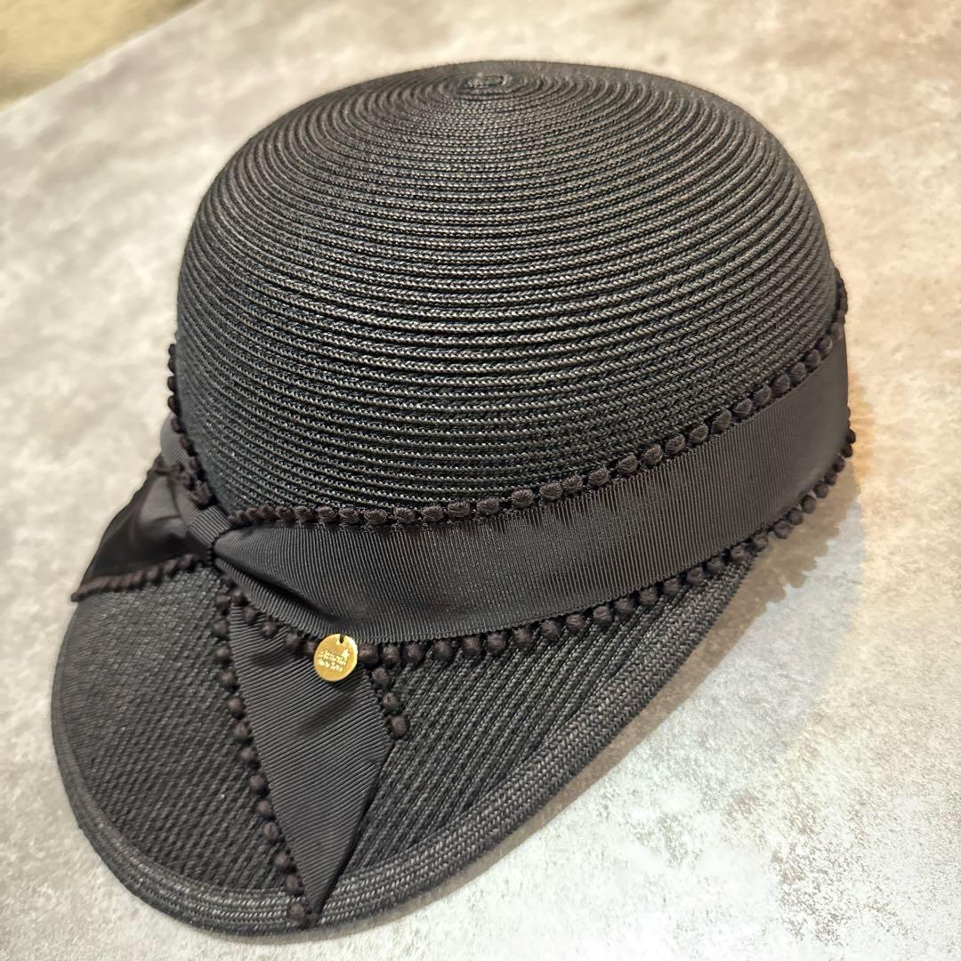 アシーナニューヨーク　麦わら帽子　リボンハット　ブラック　黒