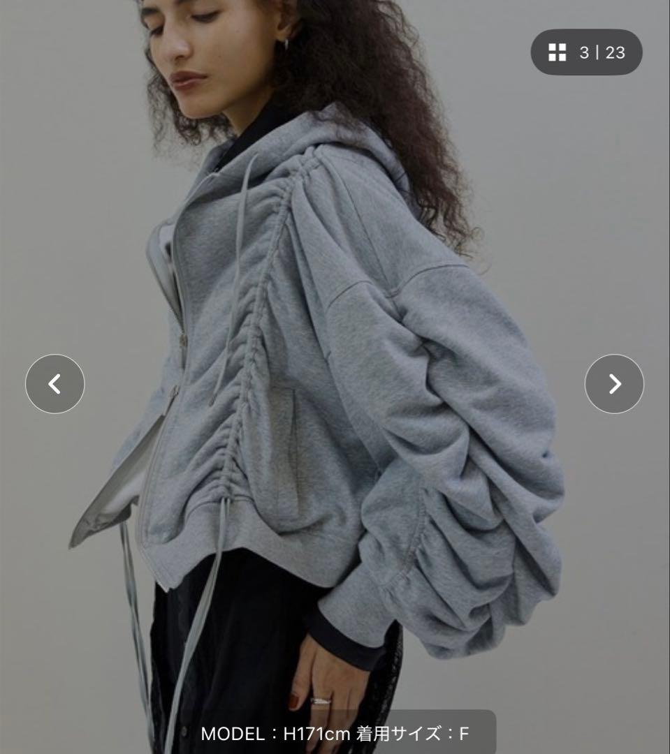 トップス VOLUME GATHERED ZIP UP HOODIE