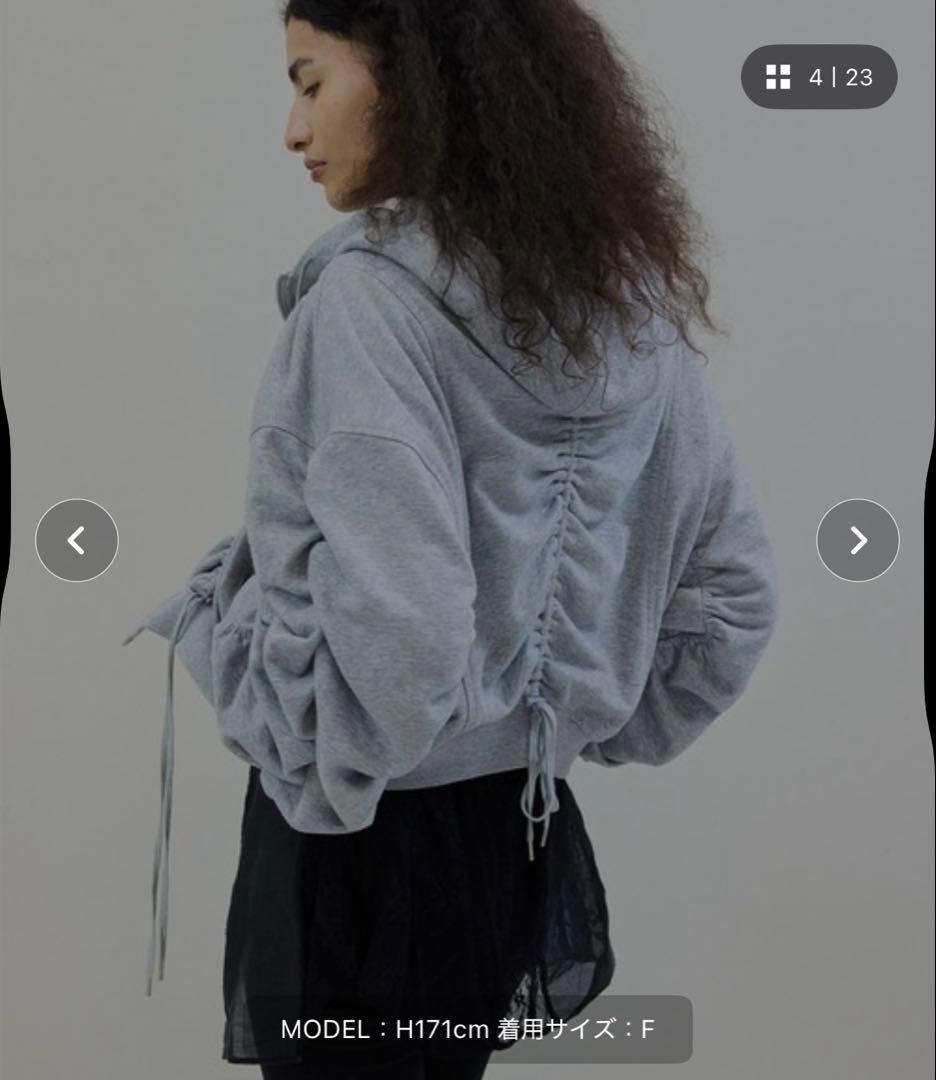 トップス VOLUME GATHERED ZIP UP HOODIE