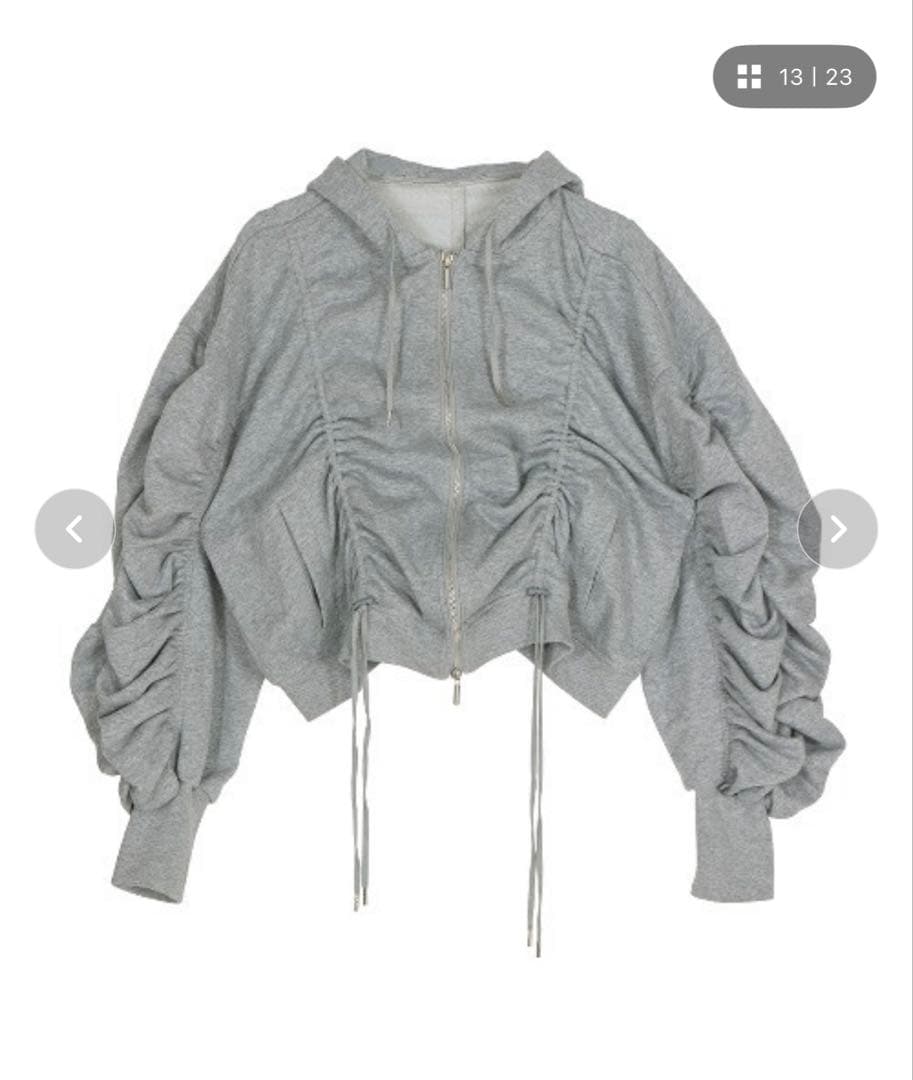 トップス VOLUME GATHERED ZIP UP HOODIE