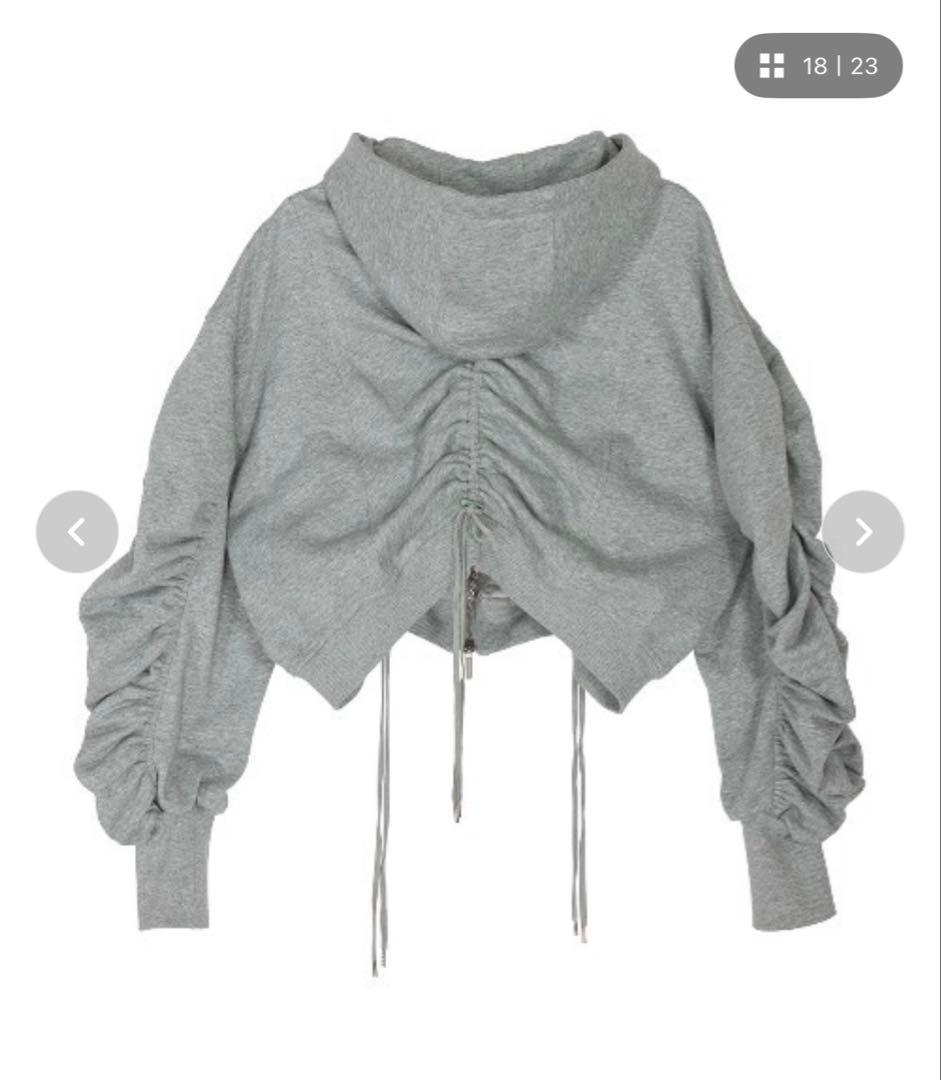 トップス VOLUME GATHERED ZIP UP HOODIE