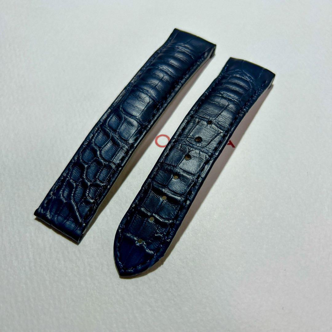 OMEGA レザーベルト ワニ革 ネイビー 20mm x 18mm