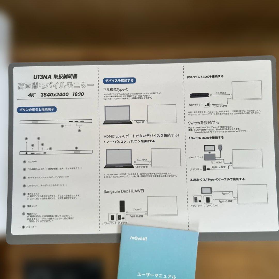 Intehill モバイルモニター 4k 13.4 インチ