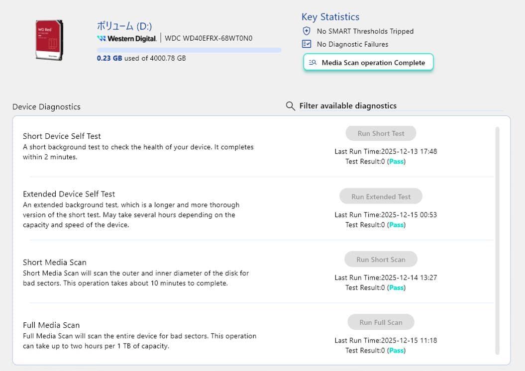 【中古】WD Red WD40EFRX SATA3.0 5400rpm 64MB