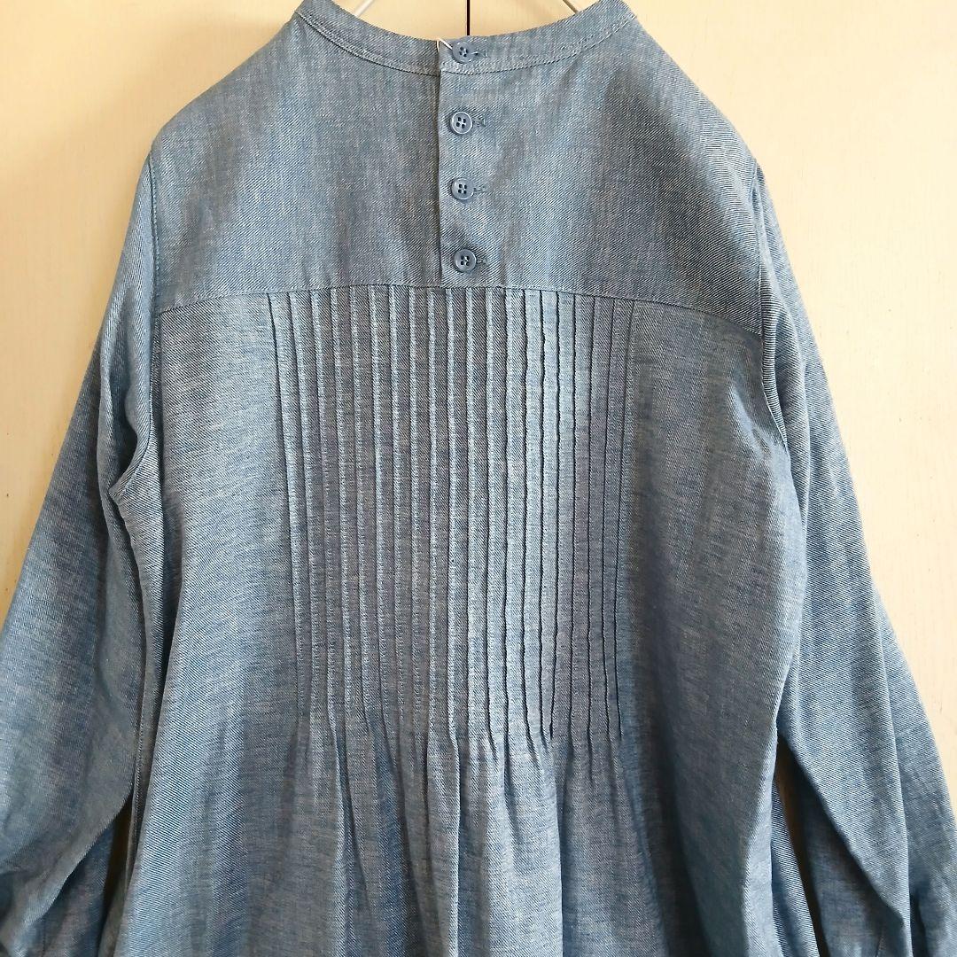 ハルメク　新品　ピンタック　チュニック　ワンピース　綿麻　デニムライク