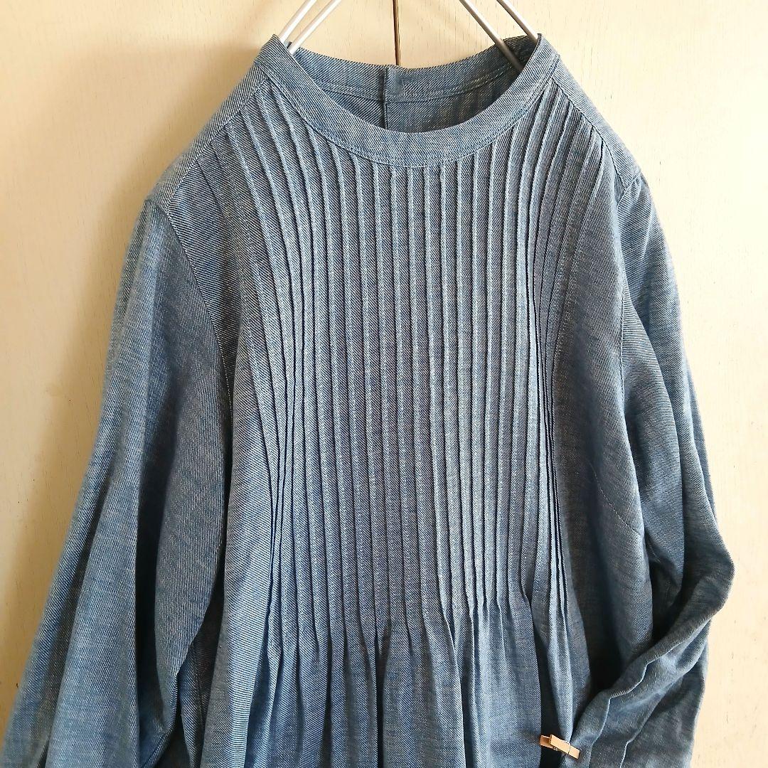 ハルメク　新品　ピンタック　チュニック　ワンピース　綿麻　デニムライク