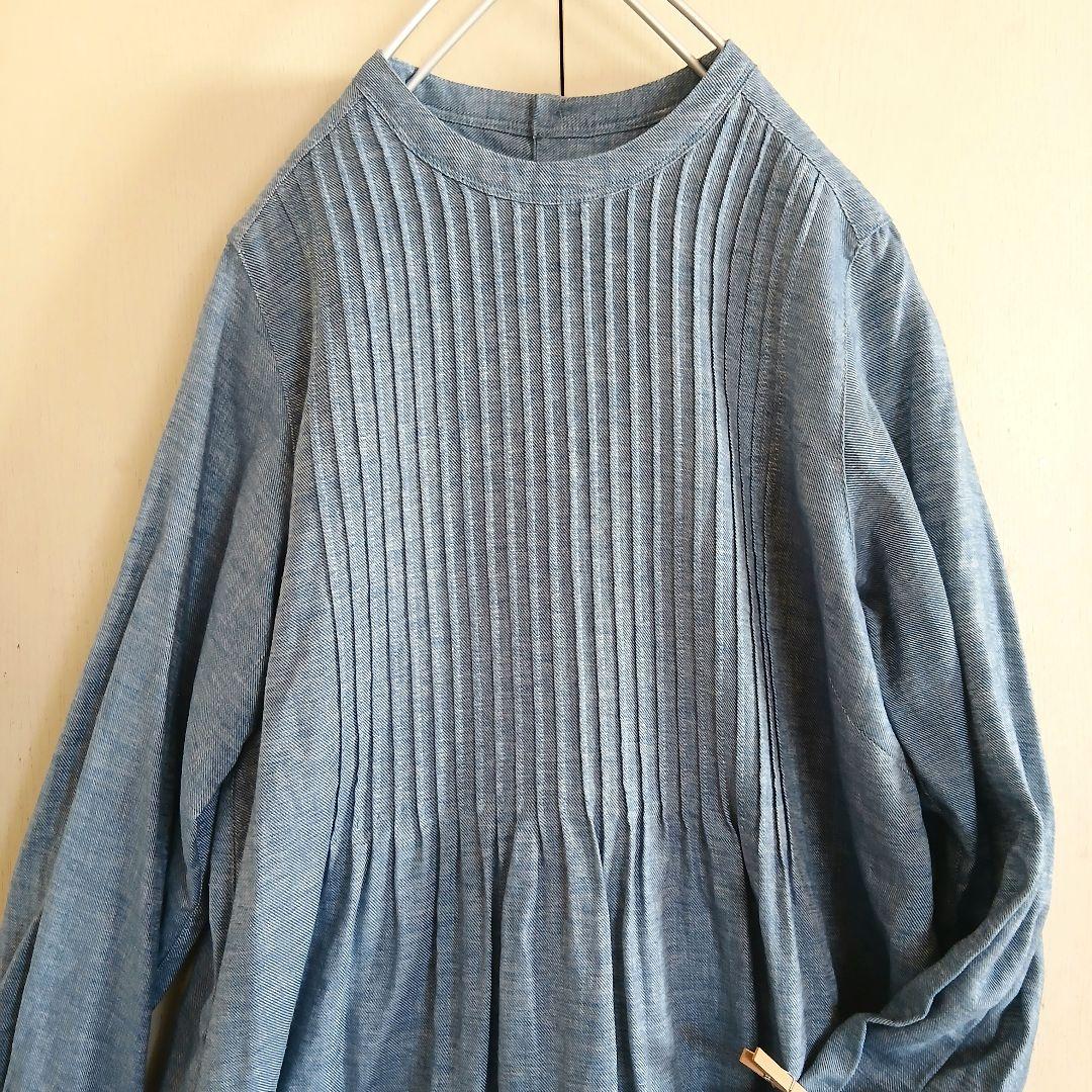 ハルメク　新品　ピンタック　チュニック　ワンピース　綿麻　デニムライク